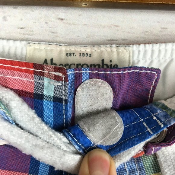 Abercrombie Fitch Mens Swim Shorts XS 29 to 30 Cotton Blend Rainbow Plaid Trunks - Picture 8 of 11